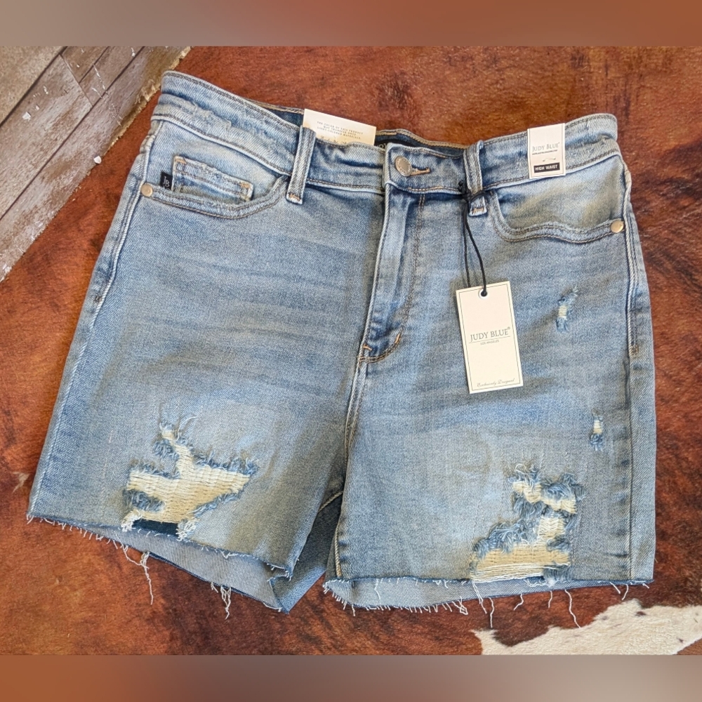 Judy Blue Light Wash Distressed Denim Shorts